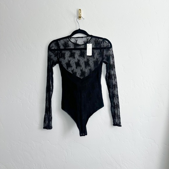 Abercrombie | NWT Lace Tube Top Long Sleeve Snap‎ Bodysuit in Black Size XS - Picture 2 of 4